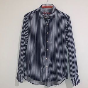 Robert Graham Blue and White Stripe Dress Shirt